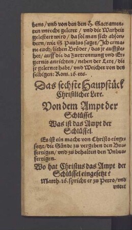 Das sechste Hauptstück Christlicher Lere.