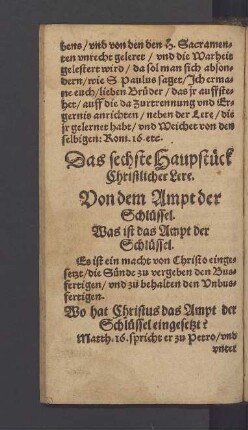 Das sechste Hauptstück Christlicher Lere.