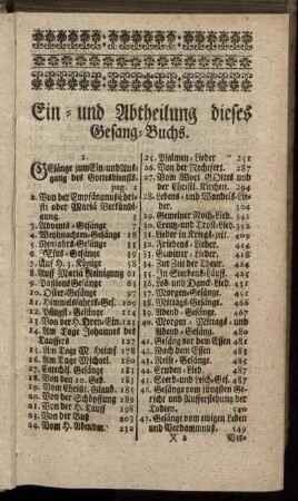 Ein- und Abtheilung dieses Gesang-Buchs