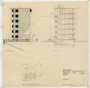 Wohnhaus Fuggerstraße 47, Berlin-Schöneberg: Lageplan 1:500, Schnitt und Ansicht 1:100
