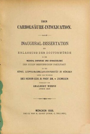 Ueber Carbolsäure-Intoxication : Inaug.-Diss. d. Univ. München