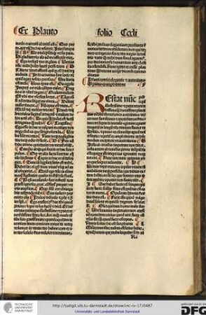 Restat nunc princeps illustrissime et pater reverendissime que brevissime plautinas videre elucotiones autoritates dico...