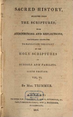 Sacred History : selected from the scriptures with annotations and reflections, 6
