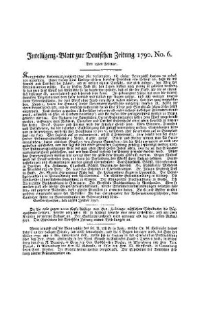 Intelligenz-Blatt zur Deutschen Zeitung 1790. No. 6