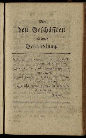 Von den Geschäfften und deren Behandlung.