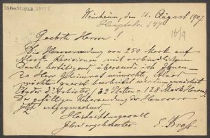Brief an B. Schott's Söhne : 11.08.1907