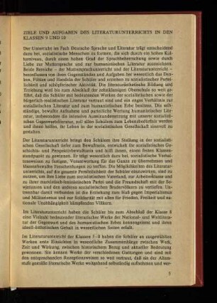Ziele und Aufgaben Literaturunterrichts in den Klassen 9 und 10