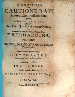 Disquisitio De Cautione Rati à conjunctis præstari solita