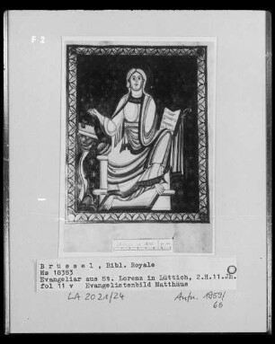 Ms 18383, Evangeliar aus Sankt Lorenz in Lüttich, fol. 11v: Evangelistenbild Matthäus
