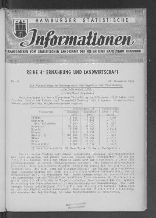 Die Viehhaltung in Hamburg nach dem Ergebnis der Viehzählung vom 3. Dezember 1954 : Nr. 8