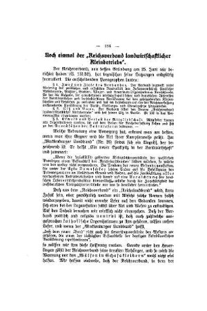 Noch einmal der "Reichsverband landwirtschaftlicher Kleinbetrieb"