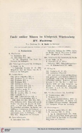 Funde antiker Münzen im Königreich Württemberg : XV. Nachtrag