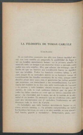 La filosofía de Tomás Carlyle - (Conclusión)