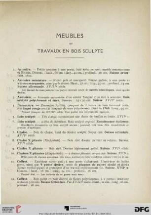 Meubles et travaux en bois sculpté (Nr. 1-25)