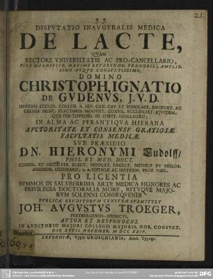 Disputatio Inauguralis Medica De Lacte