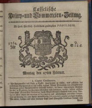 9. Stueck, Montag den 27ten Februar 1764