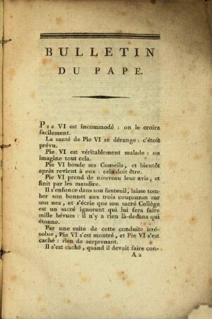Bulletin du Pape : Pie VI.
