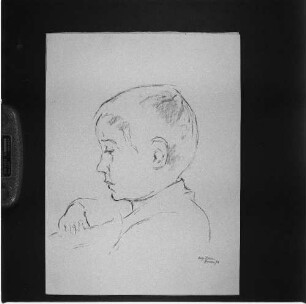 Porträt eines kleinen Jungen im Profil : Porträt eines kleinen Jungen im Profil. Kohlezeichnung (1970; E. Richter)