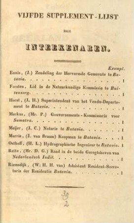 Vijfde supplement-lijst der inteekenaren