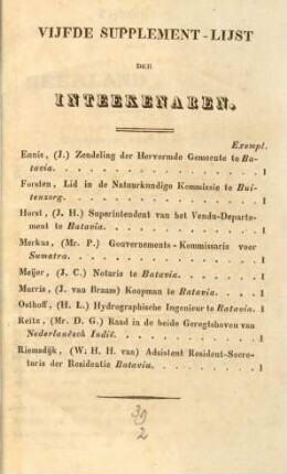 Vijfde supplement-lijst der inteekenaren