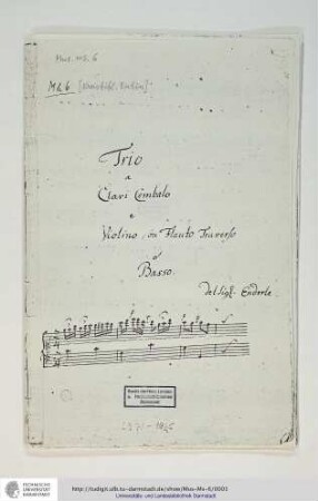 Enderle, Wilhelm Gottfried: Trio a Clavi Cembalo e Violino con Flauto Traverso e Basso