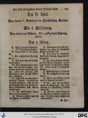 Der II. Theil. Von denen V Gebotten der Christlichen Kirchen.