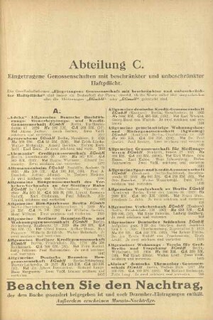 Abteilung C. Eingetragene Genossenschaften mit beschränkter Haftpflicht
