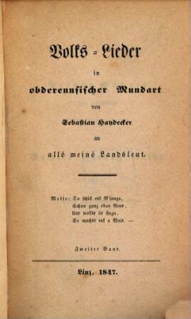 Volks-Lieder in obderennsischer Mundart, 2