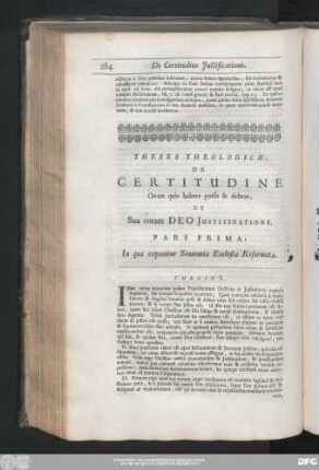 Pars Prima : In qua exponitur Sententia Ecclesiae Reformatae.