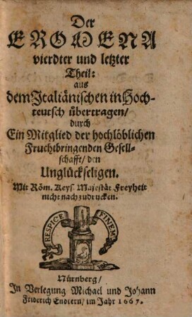 Der Eromena vierdter und letzter Theil: