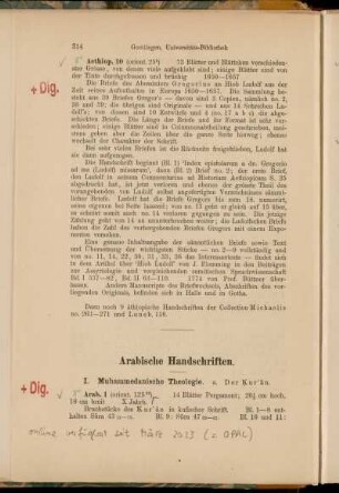 Arabische Handschriften. [8° Cod. Ms. arab. 1 - Cod. Ms. arab. 135]