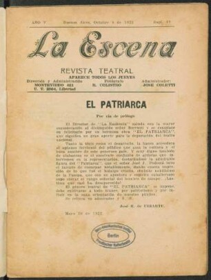 El patriarca : comedia dramática en tres actos