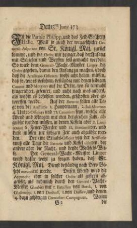 Den 13ten Juny 173