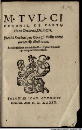 M. Tul. Ciceronis De partitione oratoria dialogus