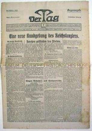 Berliner Tageszeitung "Der Tag" zu den Waffenstillstandsverhandlungen zwischen dem Deutschen Reich und den Alliierten