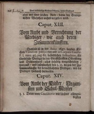 Caput XIII. Vom Ambt und Verrichtung der Prediger/ wie auch deren Zusammenkünfften.