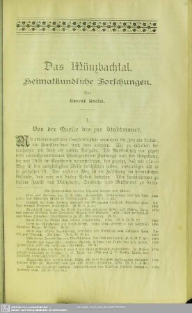 Das Münzbachthal. Heimatkundliche Forschungen. I. Von der Quelle bis zur Stadtmauer