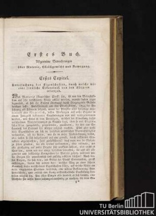 Erstes Buch. Allgemeine Betrachtungen über Materie, Gleichgewicht und Bewegung.