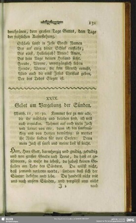 XXIX. Gebet um Vergebung der Sünden