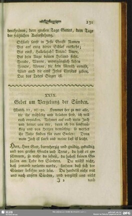XXIX. Gebet um Vergebung der Sünden