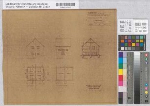 Beckum (Beckum) Einfamilienhaus Grundrisse, Ansichten, Schnitt 1931 1 : 100 36,5 x 42 Pause Westfälische Heimstätte Dortmund Wohnungsgesellschaft Münsterland