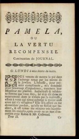 Pamela, Ou La Vertu Recompensee.