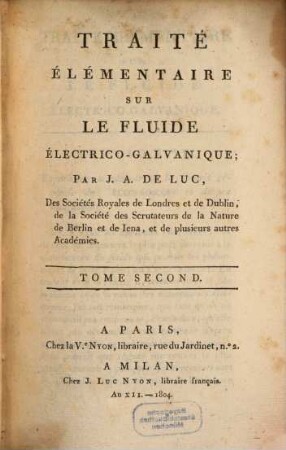 Traité élémentaire sur le fluide électrico-calvanique, 2