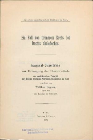 Ein Fall von primärem Krebs des Ductus choledochus