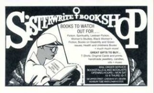 Visitenkarte eines Londoner Frauenbuchladen und Frauenschreibwerkstatt