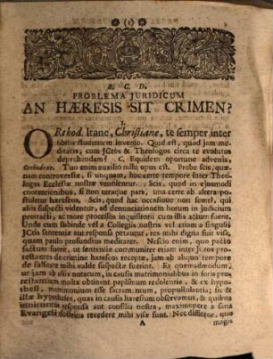 Problema Iuridicum An Haeresis Sit Crimen?