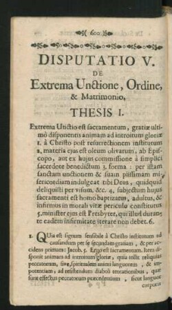 Disputatio V. De Extrema Unctione, Ordine, & Matrimonio