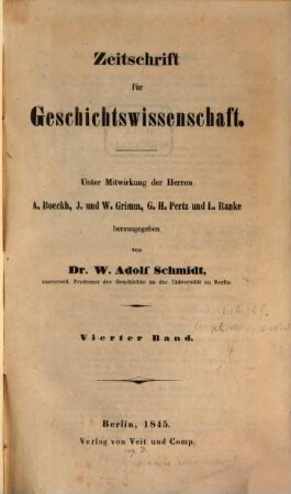 Zeitschrift für Geschichtswissenschaft. 4. 1845