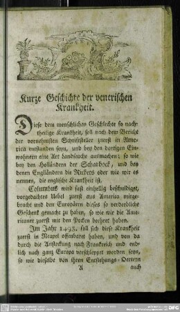 Kurze Geschichte der venerischen Krankheit