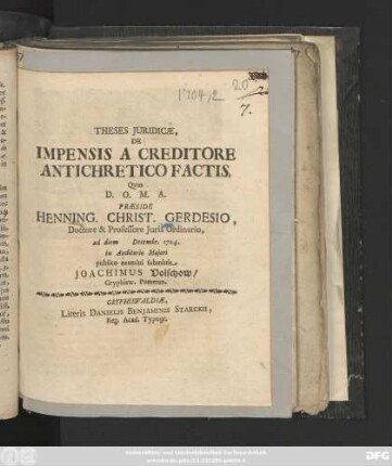 Theses Juridicæ, De Impensis A Creditore Antichretico Factis